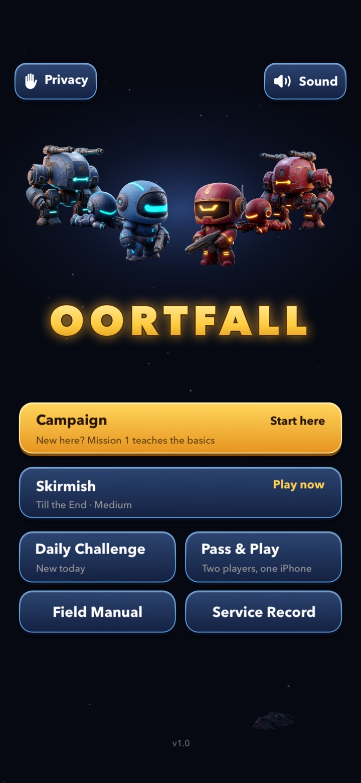 The Oortfall title screen